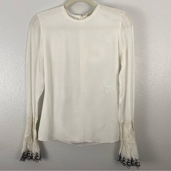 Chloé 100% Silk Embroidered Wide Sleeve Long Sleeve Top - Picture 4 of 15